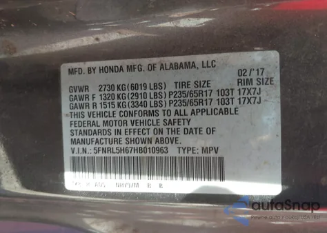 2017 Honda Odyssey Ex-L from USA, damaged, VIN 5FNRL5H67HB010963